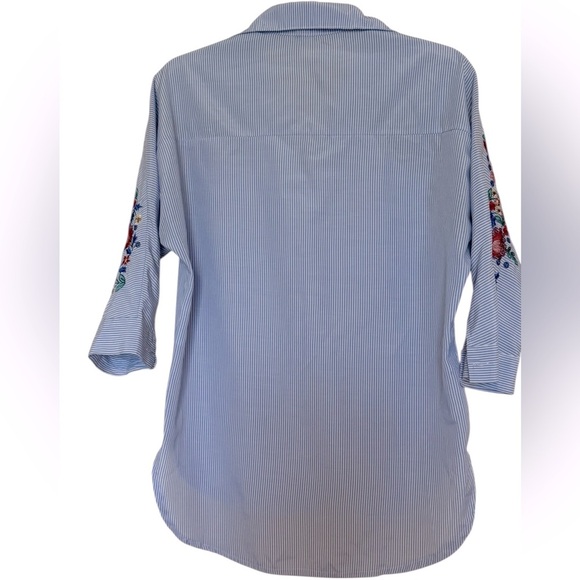 NYLON APPAREL women's embroidered striped button up blouse in blue - Picture 7 of 7
